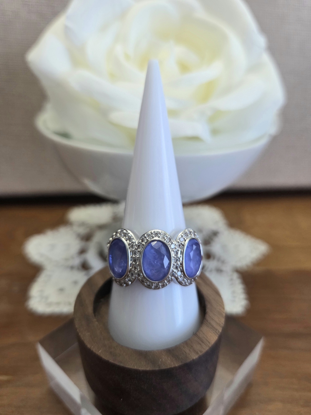 BP Lavender Quartz Three-Stone Ring With Halo Accents